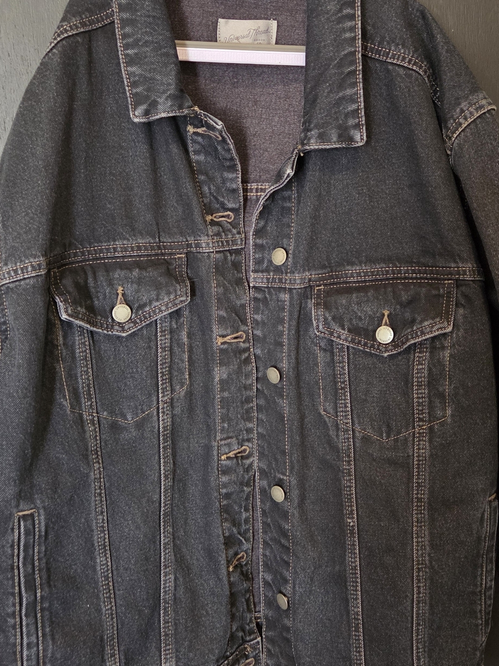 Universal Thread Black Denim Jacket with Pink Floral Embroidery - Picture 5 of 6